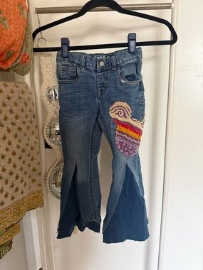 Girls Blue Patchwork Flared Jeans
